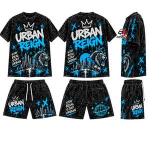 ORVO SPORTS Men's Streetwear T-Shirt <b>Shorts</b> Set Black Graffiti Print Crew Neck Knitted Spandex/Cotton Breathable Summer Casual - Product Image 6