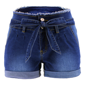 AL SWANS INTERNATIONAL Shorts de mezclilla de cintura alta con cinturón, azul liso, estilo punk casual para mujer, Spandex/Algodón, lavado a la piedra - Product Image 4