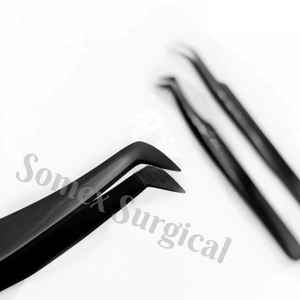 Pinces antistatiques courbées et volumineuses en acier inoxydable pour extensions de cils - Product Image 1