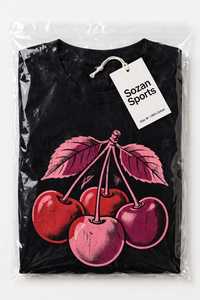 Camiseta sin Mangas para Mujer, Cuello Redondo, Color Negro, Estampado Gráfico Retro de Cerezas Rosas, Informal, Transpirable, 100% Algodón, para Verano - Product Image 3