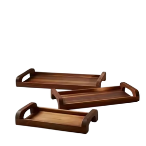 Set Of 3 Natural Wood Rectangular Serving <b>Tray</b> for Home Hotels & Restaurant Tabletop Food <b>Snacks</b> & Drinks <b>Trays</b> on Sale - Product Image 3