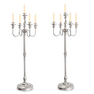 Unique Design <b>Silver</b> Aluminum Candelabra 5 Arms Vintage Style <b>Candlestick</b> Holder For Wedding Centerpiece Dining Table Home Decor - Product Image 2