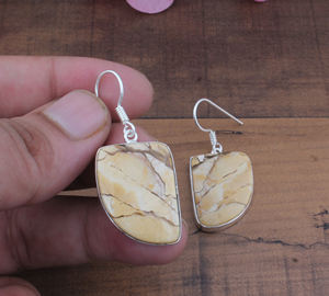 ต่างหูพลอยแจสเปอร์ธรรมชาติ ชุบเงินแท้ 925 ต่างหูห้อยหินบำบัด ทำด้วยมือ หรูหรา สไตล์ธรรมชาติ เหมาะสำหรับงานแต่งงาน - Product Image 2