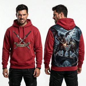 Sweat à capuche personnalisé pour homme, motif chevalier duel d'épées rouge, streetwear, fabricant, molleton épais - Product Image 1