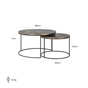 Nuevas mesas de centro industriales modernas con estructura metálica y superficie martillada para sala de estar. - Product Image 4