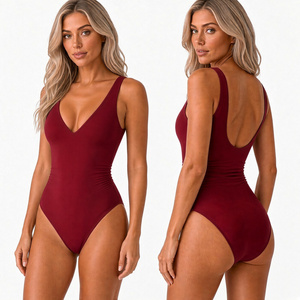 Traje de Baño Personalizado con Cuello en V para Mujer, con su Diseño Artístico, Ropa de Playa para Vacaciones, Traje de Baño Personalizado para Días de Resort - Product Image 1