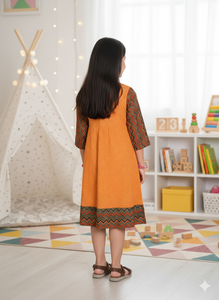 Robe Anarkali pour enfants en coton à imprimé géométrique, couleur moutarde, tenue traditionnelle ethnique pour les fêtes, robe évasée confortable pour filles - Product Image 2