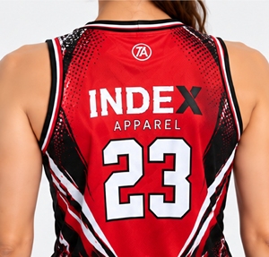 Camiseta de Baloncesto para Mujer Index Apparel, Roja, Negra y Blanca, Cuello en V, Sin Mangas, Sublimada, Absorbe la Humedad, Ajuste Atlético - Product Image 5