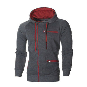Sudadera con Capucha Roja para Hombre, Cierre de Cremallera, Corte Regular, Color Sólido, Informal, Tejida en Poliéster, para Otoño - Product Image 5