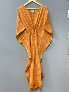 ชุดเดรสยาวแบบคาฟตันผ้าฝ้ายสีเขียวพิมพ์ลาย Bagru ทำมือ เอวธรรมชาติ สำหรับผู้หญิง สวมใส่สบายๆ ลำลอง ความยาวคลุมเท้า เหมาะสำหรับงานปาร์ตี้ - Product Image 2