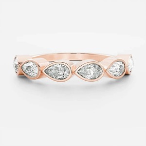 1.50 CT East West Pear Lab Grown <b>Diamond</b> Half Eternity <b>Ring</b> 14K Solid Yellow Gold Bezel Set Stacking Band Wedding <b>Ring</b> - Product Image 2