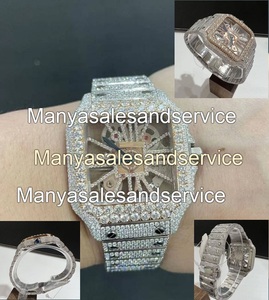 Montre pour homme avec boîtier carré, sertie de moissanite, en acier inoxydable, résistante à l'eau 10 bars, bracelet à fermoir, style hip-hop - Product Image 2