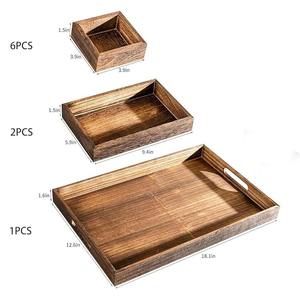 ชุดถาดไม้ทำมือคุณภาพสูง 8 ชิ้น ถาดไม้เอนกประสงค์สำหรับงานเลี้ยงอาหาร เครื่องดื่ม ขนม ครัว ห้องนั่งเล่น - Product Image 4