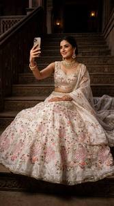 Divyam Creation Elegant for Embroidered <b>Lehenga</b> Choli Set Floor-Length Traditional Wedding Wear <b>Women</b> India Pakistan Silk - Product Image 5