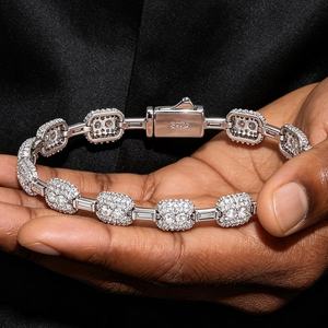 <b>Iced</b> <b>Out</b> Moissanite Link Bracelet Solid S925 Silver Hip Hop Bling Baguette <b>Chain</b> Streetwear Luxury Statement Jewelry - Product Image 3