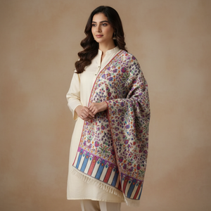 Luxurious Soft and Warm Winter Long Pure Pashmina <b>Shawl</b> Hand Needle Work Embroidery Traditional Kashmiri Style Knitted <b>Wrap</b> - Product Image 2