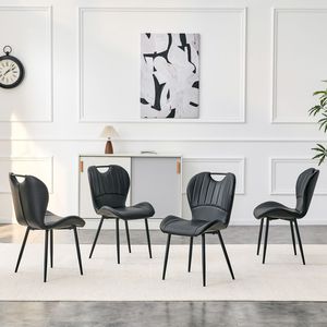 Set di 4 Sedie da Pranzo in PU Nero con Maniglia Integrata, Telaio in Metallo Nero e Piedini Regolabili per Sala da Pranzo - Product Image 2