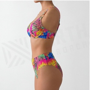 Women's Floral Print Two Piece <b>Bikini</b> <b>Set</b> High Waist Bottoms Triangle Top Spandex Polyester Swimwear - Product Image 3