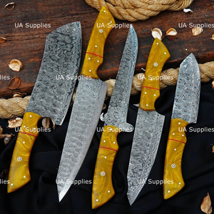Ensemble de couteaux de cuisine Damas faits à la main, 5 pièces, couverts de chef haut de gamme, ambidextres, finition polie, manches en résine - Product Image 4