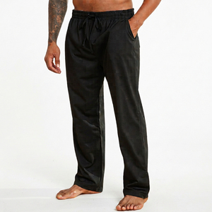 Pantalones Casuales de Verano para Hombre, Negros, de Algodón, con Cordón en la Cintura, Corte Holgado, Largos, con Bolsillos Laterales, Transpirables - Product Image 1