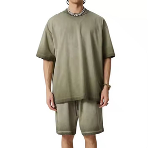 Ensemble de survêtement vintage streetwear d'été deux pièces unisexe 100 % coton délavé à l'acide, ensemble personnalisé t-shirt et short pour homme - Product Image 5