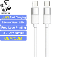 Cable de Carga USB Tipo C a Tipo C de 60W con Silicona que Brilla en la Oscuridad, 3A PD3.0, Luz Cálida, Carga Rápida para Venta al Por Mayor y Personalización