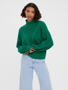 Women's Turtleneck <b>Cable</b> <b>Knit</b> Pullover <b>Sweater</b> Regular Sleeve Relaxed Fit Solid Emerald Green Autumn Casual - Product Image 1