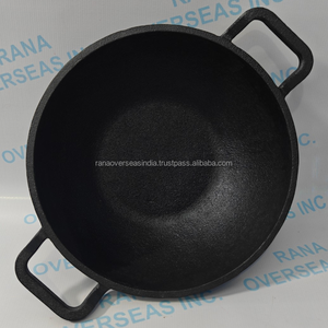 Pre Seasoned <b>Cast</b> Iron Kadai Deep Fry <b>Pan</b> Wok Heavy Duty Non Stick Cooking Kadhai for Home and Restaurant Use - Product Image 6
