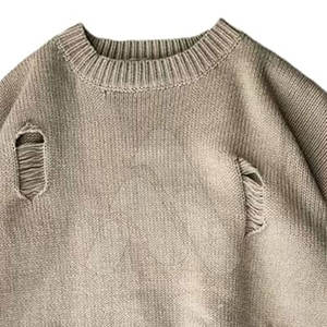 Suéter de Punto Informal para Hombre, Estilo Desgastado, Manga Larga, 100% Algodón, Transpirable, Corte Holgado, para Invierno - Product Image 3