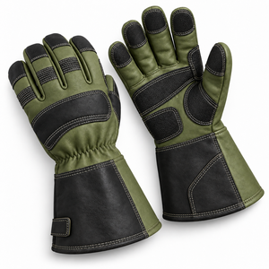 Guantes de Seguridad de Cuero Verde y Negro con Puntas Texturizadas Antideslizantes y Muñequera Ajustable para Uso General - Product Image 1
