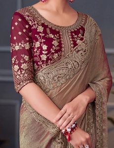 Sari de satén adornado al estilo Bollywood - Product Image 3