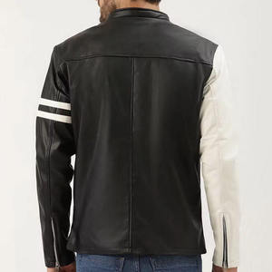Men's Colorblock Striped Faux <b>Leather</b> Biker <b>Jacket</b> - Slim Fit Moto Style - Product Image 5