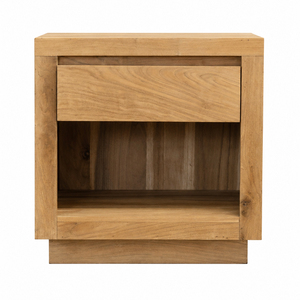 Mesa de Noche Moderna Premium Solano de Madera de Teca Sólida con un Cajón y Estante Abierto, Muebles de Madera para Dormitorio, para Uso en Hoteles - Product Image 1