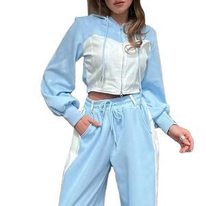 Conjunto de Sudaderas Cortas con Cremallera Personalizadas para Mujer, de Algodón de Alta Calidad, Dos Piezas, Ropa de Mujer, Sudadera con Bloques de Color, Conjuntos Deportivos 2026 - Product Image 3