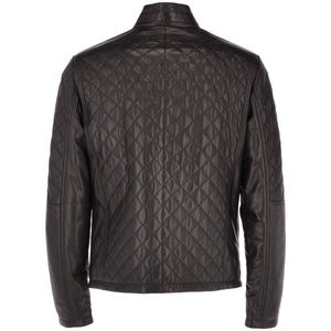 <b>Men's</b> Black Quilted PU Leather <b>Jacket</b> O-Neck Zipper Closure ENGLAND STYLE <b>Blouson</b> Regular Length Winter Windproof Breathable - Product Image 2
