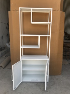 Modern <b>White</b> Iron <b>Bookcase</b> Storage Cabinet Display Shelving Unit Partition Rack for Living Room Office - Product Image 3