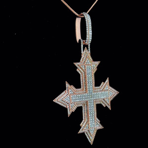 Hip Hop Cross Pendant Necklace Rhodium Plated Men's Link <b>Chain</b> Party Jewelry 925 Sterling Silver VVS Moissanite Bling <b>Iced</b> <b>Out</b> - Product Image 3