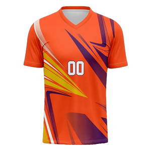Maillot de football personnalisé sublimé unisexe col en V orange pour une protection solide contre l'humidité, coupe-vent et imperméable 100 % polyester court - Product Image 3
