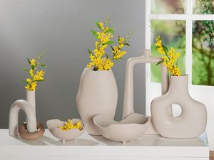 Modern Minimalist Handmade <b>Ceramic</b> <b>Vase</b> Oval Shape Tabletop Decor 34cm Height White Finish - Product Image 6