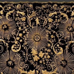 Bandera Bordada a Mano de Terciopelo Negro con Bordado Floral Dorado, Bandera Decorativa Litúrgica Barroca Personalizada para Colgar - Product Image 5