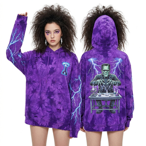 Sweat-shirt à capuche pour femme personnalisé, rose marbré délavé, avec motif graphique Frostbite Zombie et imprimé flocon de neige en strass sur les manches, collection hiver - Product Image 3