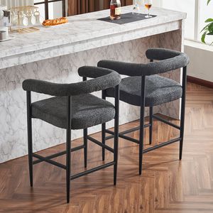Set di 2 Sgabelli da Bar Moderni in Tessuto Bouclé con Struttura in Metallo e Braccioli per Isola Cucina o Bancone Bar - Product Image 5