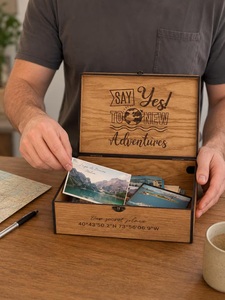 Boîte à souvenirs de voyage personnalisée en bois, panneau de bienvenue écologique, décoration intérieure pour billets, photos, cartes - Product Image 1