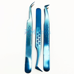 Juego de Pinzas para Pestañas de Acero Inoxidable Profesional de Alta Calidad RMI, Punta Suave de Precisión, Color Azul Plasma para Extensión de Pestañas - Product Image 2