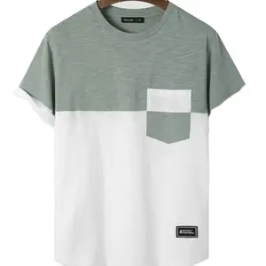 T-shirt combiné vert et blanc demi-moitié pour garçons vêtements quotidiens meilleure vente 100% coton t-shirt en tissu écologique en vente