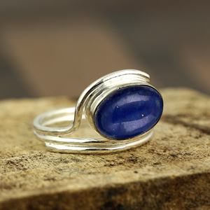 Gourik Lapis Lazuli 925 Sterling Silver High Polish Vintage Oval Gemstone Cabochon Bezel Set Bypass <b>Split</b>-Shank <b>Ring</b> Women Fine - Product Image 3