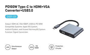 Hub USB-C multiport, station <span class=keywords><strong>d</strong></span>'accueil HDMI, adaptateur audio-vidéo Type C vers prise jack 3,5 mm pour ordinateur portable et téléphone - Product Image 3