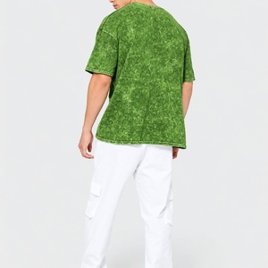 T-shirt décontracté vert uni à col rond et manches courtes pour homme, coupe oversize, avec logo frontal, anti-plis, en tissu tricoté polyester/coton 250g - Product Image 4