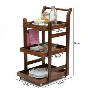 Chariot de service rustique en bois à 3 niveaux avec roulettes, chariot utilitaire roulant pour hôtel, maison, bar, cuisine - Product Image 4