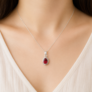 Pendentif Breloque Artisanal en Grenat Rouge Ovale Sertie de Pierres Précieuses, en Argent Sterling 925 Pur Plaqué Or Rose, Bijou Fin, Cadeau pour Elle - Product Image 2